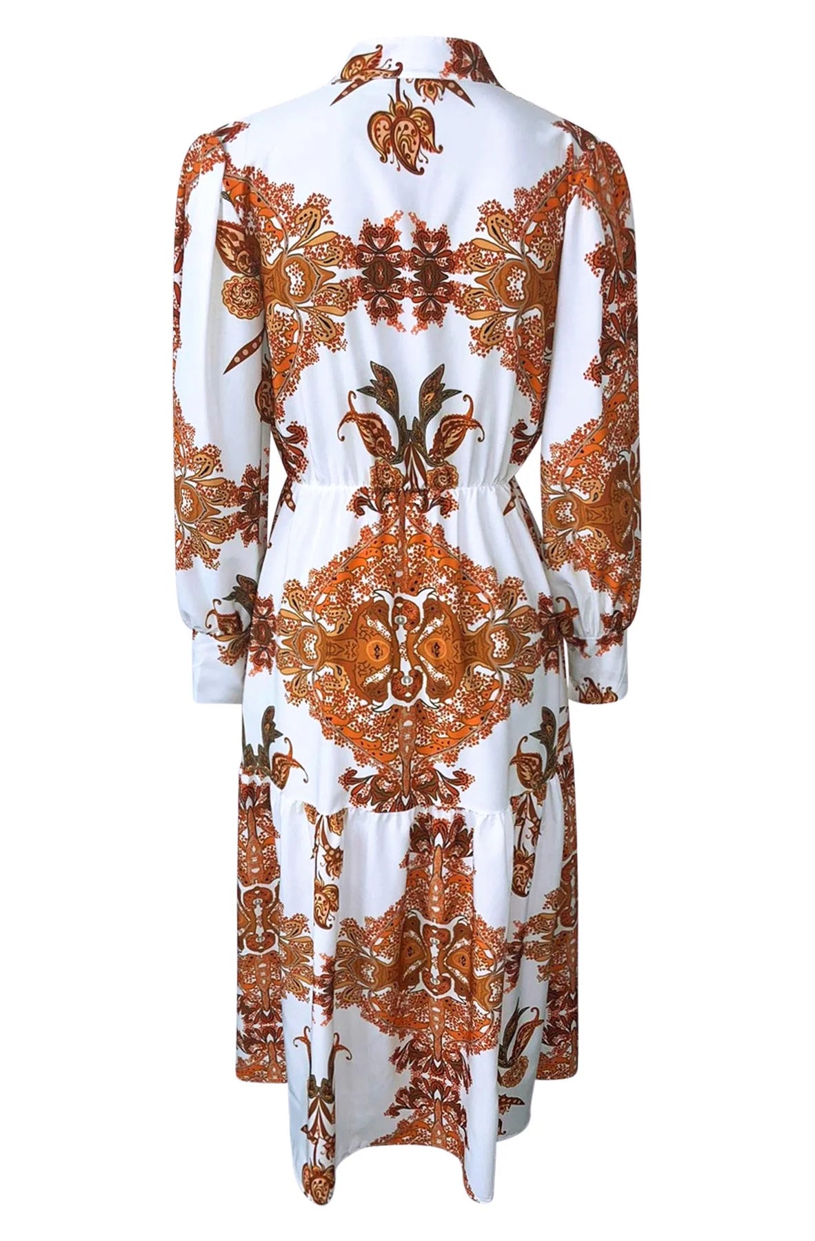 paisley white brown maxi dress button up with sleeves women fashion ladies fashion Dubai UAE 