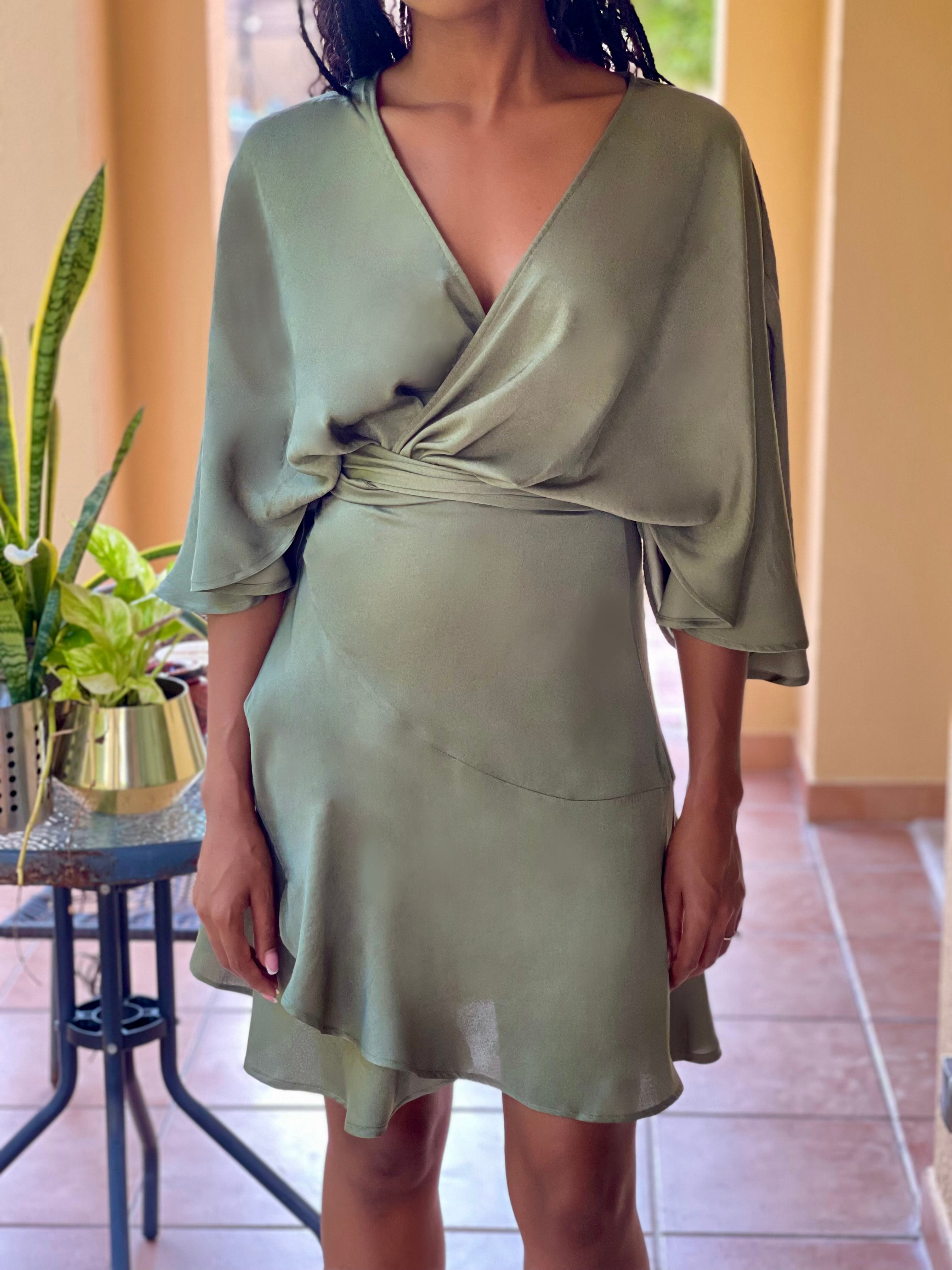 women's wrap dress dubai fashion brand uae based plus size mid size green  dress