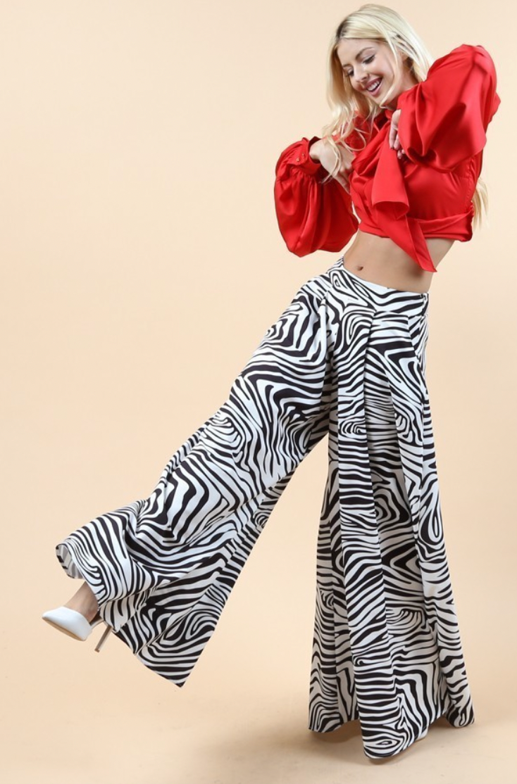 Zebra Print Wide Leg Pants | boohoo